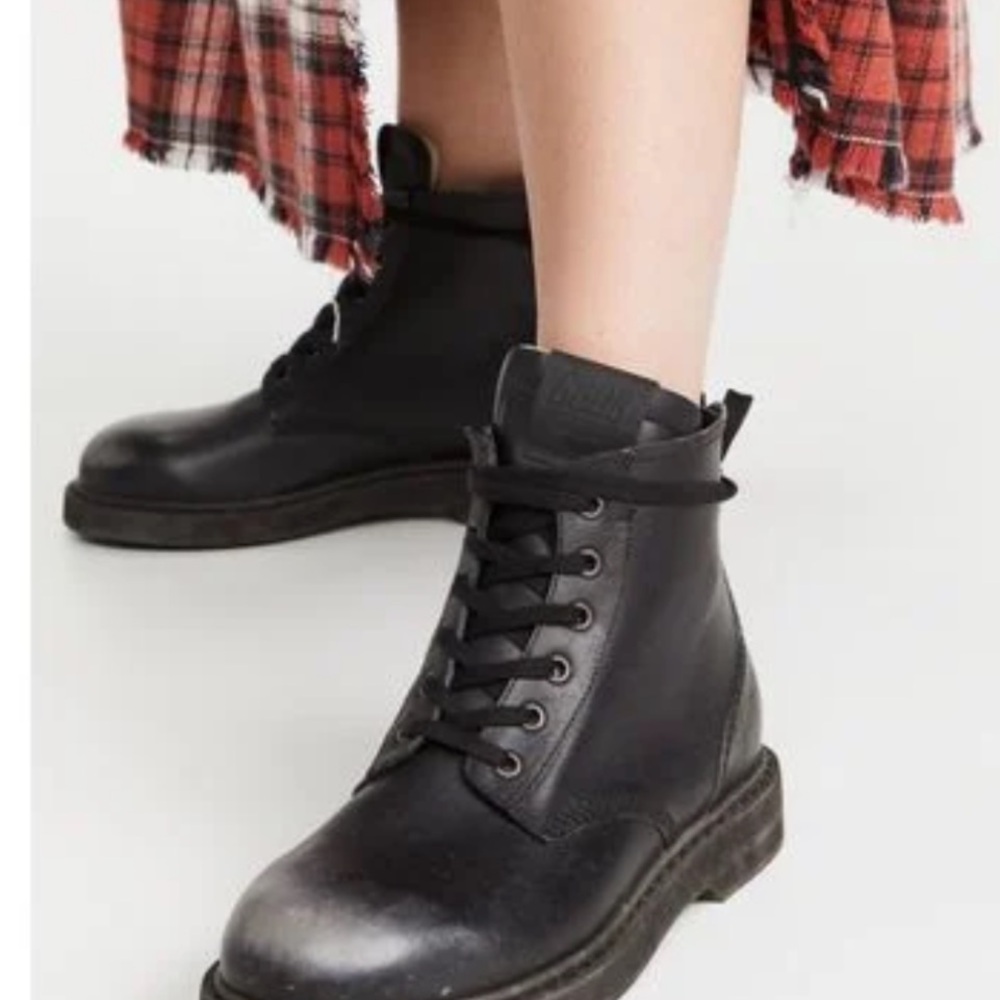Golden Goose Black Combat Boots with Durable Sole